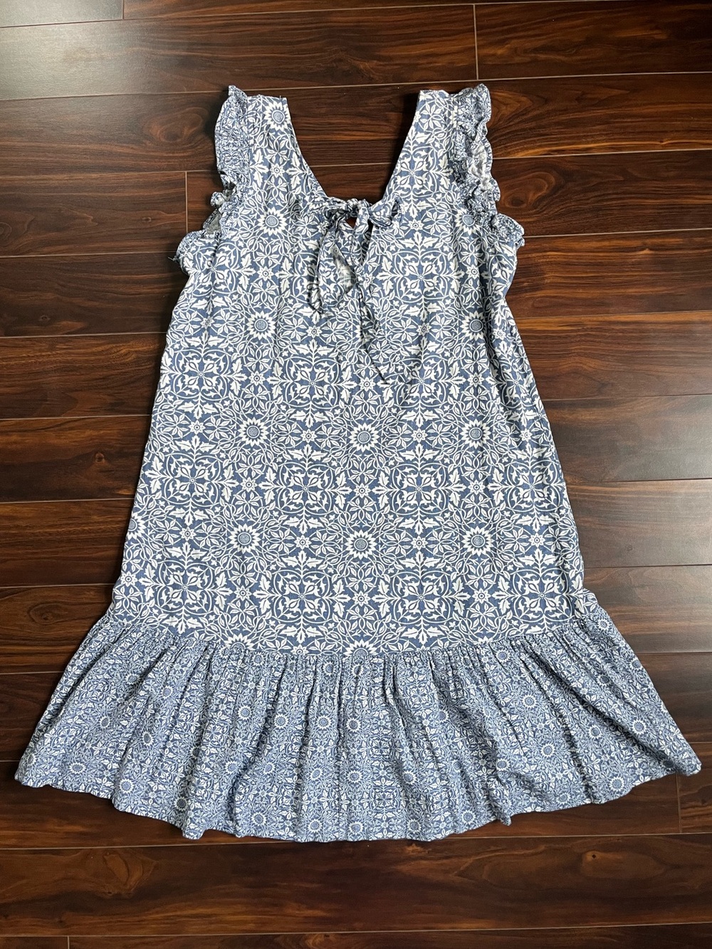 Next x Morris & Co. Blue Floral Print Ruffle Hem Mini Dress, 12 - Picture 2 of 5